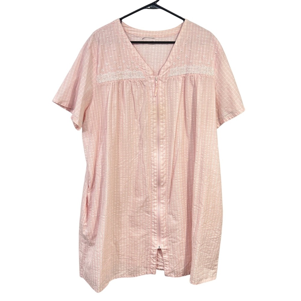 Vintage‎ Pink Stripe Lounge Dress 2X Lace Trim Cottagecore Coquette House Dress